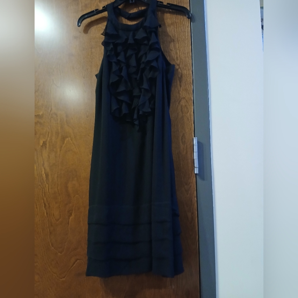 NWOT/ TRULLI black ruffle sleeveless crepe midi dress